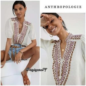 NWT, Anthropologie, Ivory Embroidered Peasant Blouse by Forever That Girl